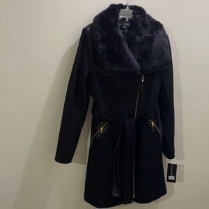 Via Spiga black wool jacket with faux fur size 16
